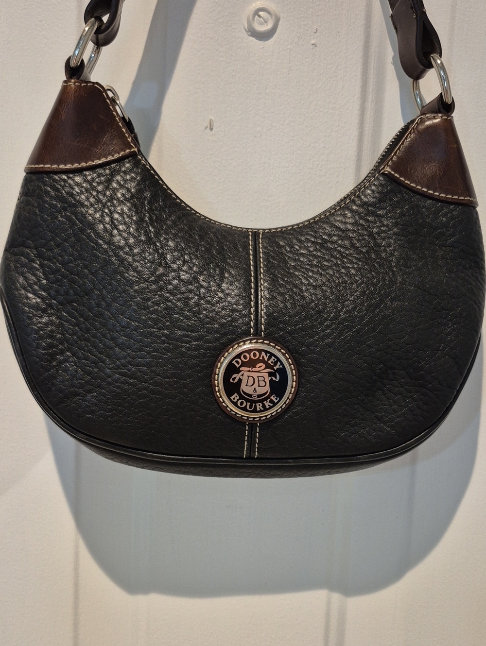 Dooney & Bourke Black and Brown Pebbled Leather Small Hobo